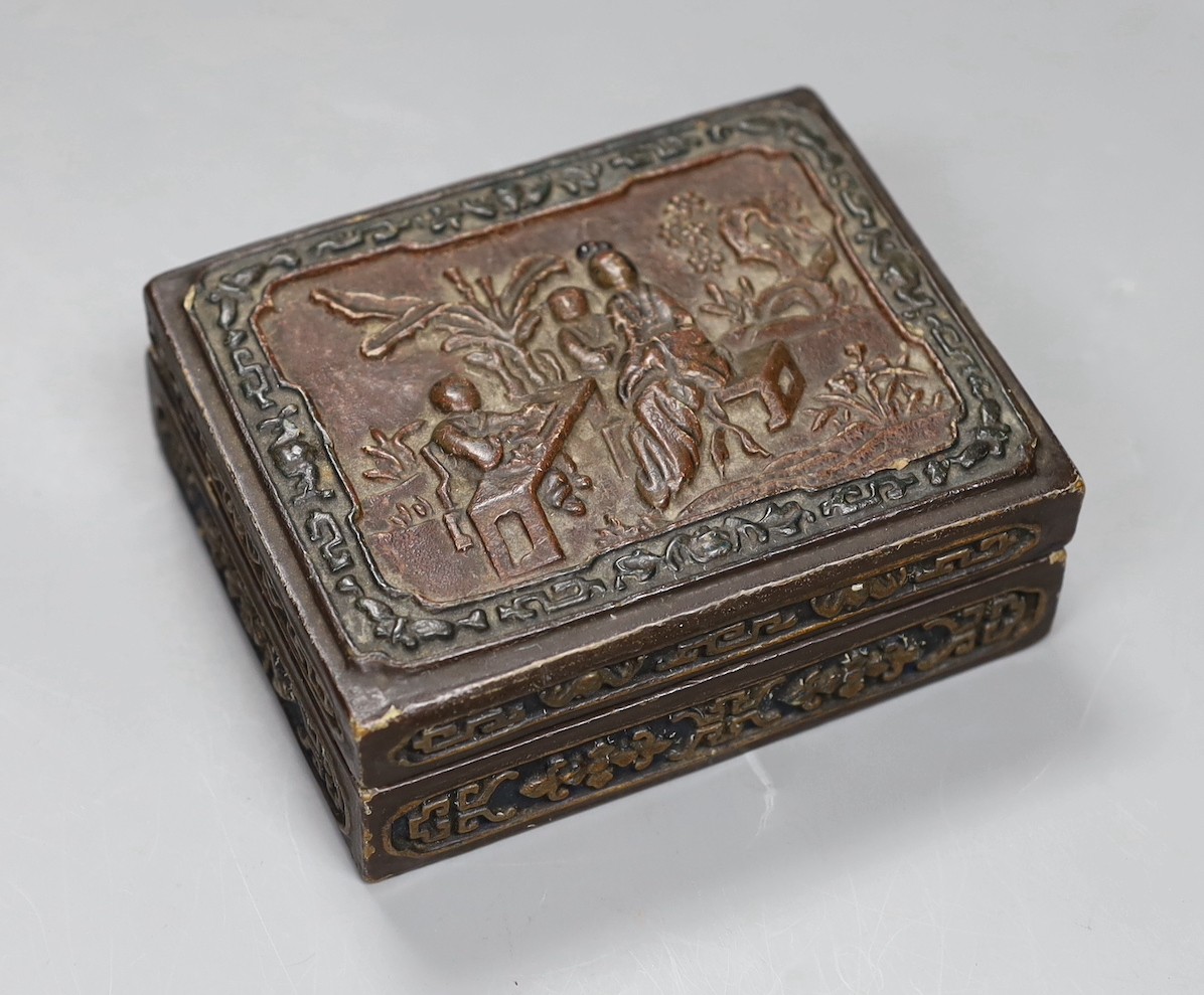 A Chinese lacquered rectangular box and cover, 12.5cms wide x10cms deep